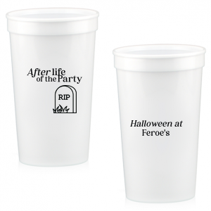 The After Life Of The Party Cup keeps the good times flowing for you Halloween events. Tickle funny bones with this macbre merchandise, your guests are sure to remember the personalized accessory long after the party is dead.  