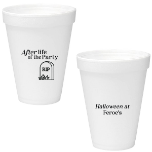 The After Life Of The Party Cup keeps the good times flowing for you Halloween events. Tickle funny bones with this macbre merchandise, your guests are sure to remember the personalized accessory long after the party is dead.  