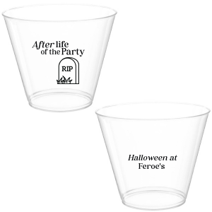 The After Life Of The Party Cup keeps the good times flowing for you Halloween events. Tickle funny bones with this macbre merchandise, your guests are sure to remember the personalized accessory long after the party is dead.  