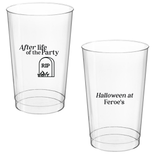 The After Life Of The Party Cup keeps the good times flowing for you Halloween events. Tickle funny bones with this macbre merchandise, your guests are sure to remember the personalized accessory long after the party is dead.  