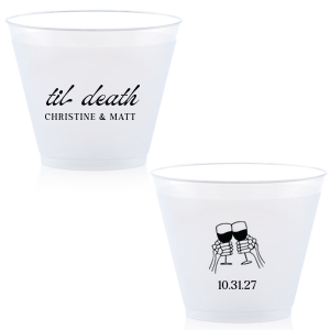 Celebrate Halloween in style with the Til Death Toast Cup. Featuring two skeleton hands cheering, this custom cup is perfect for your ghoulish gathering. Personalize with your name and the date of your event. 