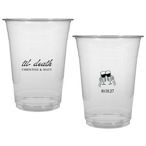 Celebrate Halloween in style with the Til Death Toast Cup. Featuring two skeleton hands cheering, this custom cup is perfect for your ghoulish gathering. Personalize with your name and the date of your event. 