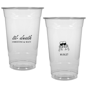 Celebrate Halloween in style with the Til Death Toast Cup. Featuring two skeleton hands cheering, this custom cup is perfect for your ghoulish gathering. Personalize with your name and the date of your event. 