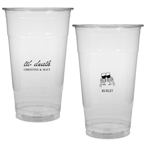 Celebrate Halloween in style with the Til Death Toast Cup. Featuring two skeleton hands cheering, this custom cup is perfect for your ghoulish gathering. Personalize with your name and the date of your event. 