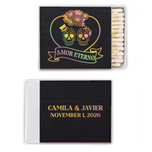Keep the flame of love alive with the Amor Eterno Match. A marriage of macabre and matrimony, this match is ideal for weddings, engagements and anniversaries, add a spooky flair to your declaration of love! 