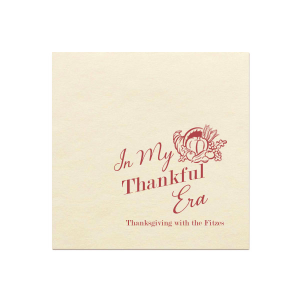Show off your good graces with the In My Thankful Era Napkin. Featuring a classic cornucopia design, this napkin is easy to customize into a stylish accessory appropriate for any family holiday dinner. 