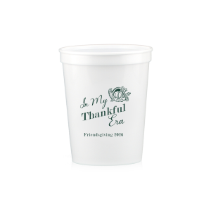 Show off your good graces with the In My Thankful Era Cup. Featuring a classic cornucopia design, this cup is easy to customize into a stylish accessory appropriate for any family holiday dinner. 