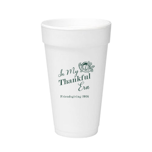 Show off your good graces with the In My Thankful Era Cup. Featuring a classic cornucopia design, this cup is easy to customize into a stylish accessory appropriate for any family holiday dinner. 