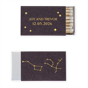 See the stars align with the Written in the Stars Match. Featuring the constellations of Ursa Major and Andromeda as snazzy graphics, this starry matchbook is well suited for Zodiac themed parties, ensuring everyone's horoscopes is set for a good time.