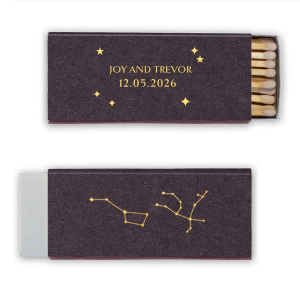 See the stars align with the Written in the Stars Match. Featuring the constellations of Ursa Major and Andromeda as snazzy graphics, this starry matchbook is well suited for Zodiac themed parties, ensuring everyone's horoscopes is set for a good time.