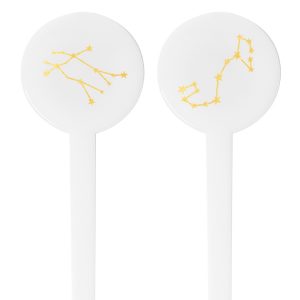 See the stars align with the Written in the Stars Stir Stick. Featuring the astrological signs of Gemini and Scorpio as snazzy graphics, the star dazzled stir sticks are well suited for Zodiac themed parties, ensuring everyone's horoscopes is set for a good time.