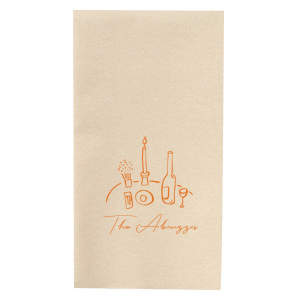 The Food, Family, Friends Napkin is perfect for holiday events and beyond. The quaint dinner graphic alongside the customizable text makes for a bespoke dinner accouterment. Pick out your choice of colors and you're set for an unforgettable time!