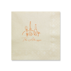 The Food, Family, Friends Napkin is perfect for holiday events and beyond. The quaint dinner graphic alongside the customizable text makes for a bespoke dinner accouterment. Pick out your choice of colors and you're set for an unforgettable time!
