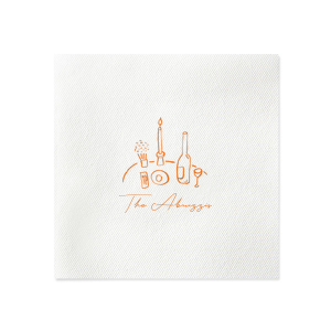 The Food, Family, Friends Napkin is perfect for holiday events and beyond. The quaint dinner graphic alongside the customizable text makes for a bespoke dinner accouterment. Pick out your choice of colors and you're set for an unforgettable time!