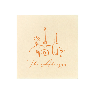 The Food, Family, Friends Napkin is perfect for holiday events and beyond. The quaint dinner graphic alongside the customizable text makes for a bespoke dinner accouterment. Pick out your choice of colors and you're set for an unforgettable time!