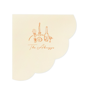 The Food, Family, Friends Napkin is perfect for holiday events and beyond. The quaint dinner graphic alongside the customizable text makes for a bespoke dinner accouterment. Pick out your choice of colors and you're set for an unforgettable time!
