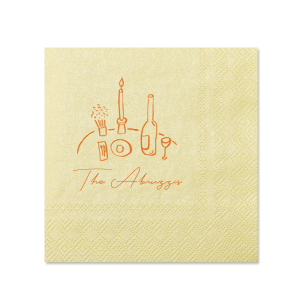 The Food, Family, Friends Napkin is perfect for holiday events and beyond. The quaint dinner graphic alongside the customizable text makes for a bespoke dinner accouterment. Pick out your choice of colors and you're set for an unforgettable time!