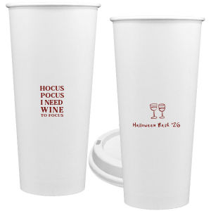 The Hocus Pocus Focus Cup is the ideal custom Halloween party accessory.  Featuring the phrase "hocus pocus I need candy to focus" and a modern and minimal graphic of wine glasses, you can personalize with your name, and the year. This chic Halloween accessory will be a hit at your autumnal events. 