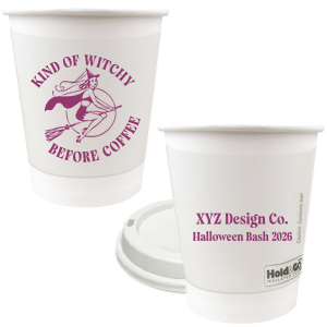 Serve a spooky brew in our Kind Of Witchy Cup. The devilish design features a broom riding witch with customizable text. Sure to make splash at your event or business!
