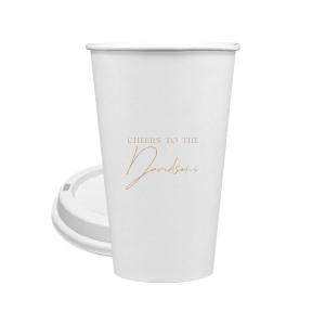 Raise a toast with the Boho Terracotta Cheers to the Wedding Cup, where rustic meets refinement. The phrase "Cheers to the" is beautifully presented in a classic serif font, inviting you to inscribe the couple's surname below in a sophisticated script. A cup that embodies the warmth and subtle drama of your autumnal nuptials.