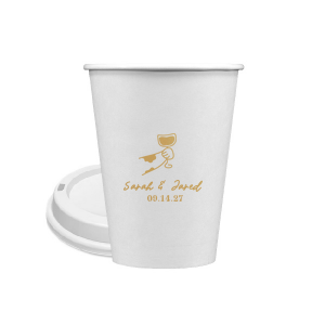 Cheers to love with the Toasting Hands Wedding Cup, adorned with a delightful cartoon hand raising a glass of wine in celebration. Beneath this charming graphic, add a personal touch with the couple's names in a playful script font, followed by the event date in a classic serif. A delightful addition to your wedding day festivities.