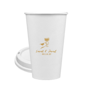 Cheers to love with the Toasting Hands Wedding Cup, adorned with a delightful cartoon hand raising a glass of wine in celebration. Beneath this charming graphic, add a personal touch with the couple's names in a playful script font, followed by the event date in a classic serif. A delightful addition to your wedding day festivities.