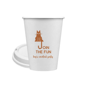 Elevate your home entertaining or birthday bash with the Cat Join the Fun Cup, whimsically illustrated with a cat whose tail creatively forms the letter 'J', helping to spell the phrase "Join the Fun." Below this playful design, add a personal touch by customizing with your name, inviting guests to share in the merriment.