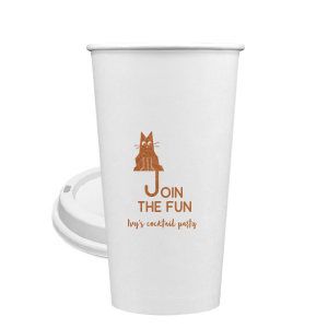 Elevate your home entertaining or birthday bash with the Cat Join the Fun Cup, whimsically illustrated with a cat whose tail creatively forms the letter 'J', helping to spell the phrase "Join the Fun." Below this playful design, add a personal touch by customizing with your name, inviting guests to share in the merriment.