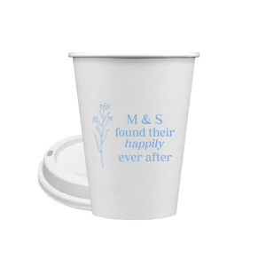 Celebrate the blossoming of a new union with the Happily Ever After Floral Cup, adorned with a graphic of a delicate flower. Customize with the couple's initials to the right, placed elegantly above the phrase "found their happily ever after," symbolizing the beauty of their lasting love.