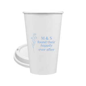 Celebrate the blossoming of a new union with the Happily Ever After Floral Cup, adorned with a graphic of a delicate flower. Customize with the couple's initials to the right, placed elegantly above the phrase "found their happily ever after," symbolizing the beauty of their lasting love.