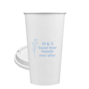 Celebrate the blossoming of a new union with the Happily Ever After Floral Cup, adorned with a graphic of a delicate flower. Customize with the couple's initials to the right, placed elegantly above the phrase "found their happily ever after," symbolizing the beauty of their lasting love.