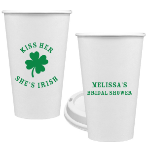 Add a dash of good luck to your event with the Kiss Me I'm Irish Cup! Featuring a dour leaf clover on one side and space to personalize with your name and the event you're celebrating on the other side, this custom cup is perfect for a bridal shower or entertaining at home. 