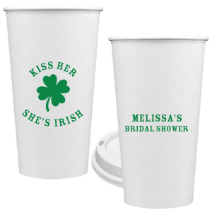 Add a dash of good luck to your event with the Kiss Me I'm Irish Cup! Featuring a dour leaf clover on one side and space to personalize with your name and the event you're celebrating on the other side, this custom cup is perfect for a bridal shower or entertaining at home. 