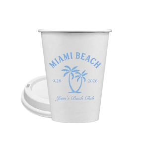 Savor the seaside festivities with the Bachelorette Beach Party Palm Breeze Cup, personalized with the bachelorette's name in a sophisticated script, her party's locale, and the date, all surrounding the sway of a tropical palm tree graphic. A refreshing choice for "The Last Splash" bachelorette celebration.