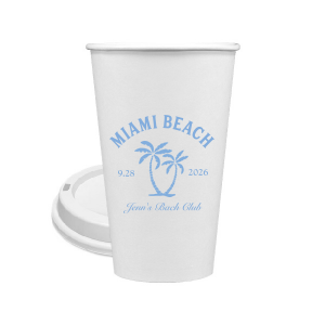 Savor the seaside festivities with the Bachelorette Beach Party Palm Breeze Cup, personalized with the bachelorette's name in a sophisticated script, her party's locale, and the date, all surrounding the sway of a tropical palm tree graphic. A refreshing choice for "The Last Splash" bachelorette celebration.