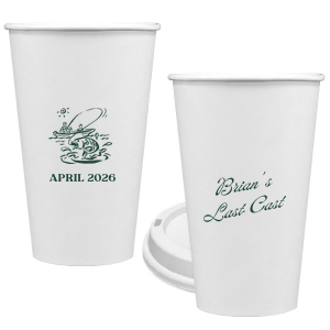 Commemorate the bachelor's 'Last Cast' before tying the knot with the Bachelor Party Last Cast Cup, personalized with the bachelor's name in a vintage script and a nostalgic illustration of a man fishing from a boat. Add the special date in a classic serif font for a keepsake that will be treasured long after the bachelor party.