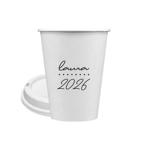 Add a personalized touch to your celebratory drinks with the Graduation Soiree Dotted Line Cup. The elegantly inscribed text is customizable with the grad's name and year of graduation in a sleek script font. A modern and stylish detail for sipping in honor at any classic graduation gathering.
