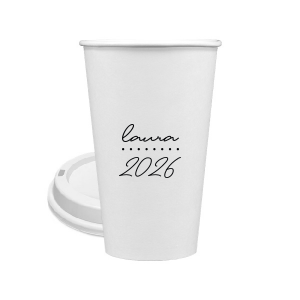 Add a personalized touch to your celebratory drinks with the Graduation Soiree Dotted Line Cup. The elegantly inscribed text is customizable with the grad's name and year of graduation in a sleek script font. A modern and stylish detail for sipping in honor at any classic graduation gathering.
