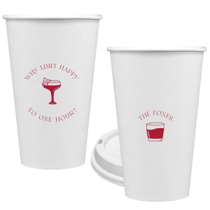 Extend the joy with the Why Limit Happy Hour Cup, perfect for wedding cocktail hours or home entertainment, personalized with your family name. Emblazoned with "Why limit happy to one hour?" and a delightful cocktail graphic, it invites guests to savor every moment.