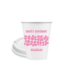 Turn back time at your birthday party with the Retro Floral Groove Cup, personalized with your name in a funky, retro-inspired font, and decked out with a groovy '70s floral pattern. A hip and nostalgic way to raise a toast on your special day.