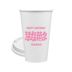 Turn back time at your birthday party with the Retro Floral Groove Cup, personalized with your name in a funky, retro-inspired font, and decked out with a groovy '70s floral pattern. A hip and nostalgic way to raise a toast on your special day.