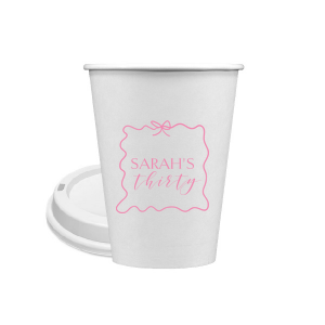 Sip in style at your birthday bash with the Ribbon Frame Birthday Bash Cup, elegantly framed like a ribbon and bow, featuring your name and new age in a whimsical script. A festive and personalized touch to celebrate another fabulous year.