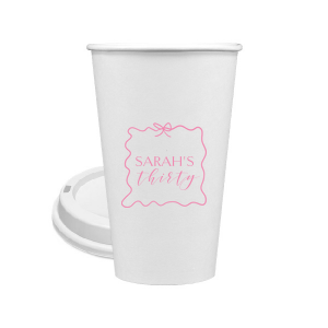 Sip in style at your birthday bash with the Ribbon Frame Birthday Bash Cup, elegantly framed like a ribbon and bow, featuring your name and new age in a whimsical script. A festive and personalized touch to celebrate another fabulous year.