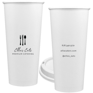 ForYourParty's personalized Matte Black Ink 12 oz Paper Hot Cup with Lid with Matte Black Ink Cup Ink Colors has a Place Setting graphic and is good for use in Food themed parties and will add that special attention to detail that cannot be overlooked.
