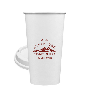 Custom Matte Eggplant Ink 8 oz Paper Coffee Cup with Lid with Matte Eggplant Ink Cup Ink Colors has a Mountain graphic and is good for use in Travel, Outdoors, Sports themed parties and will impress guests like no other. Make this party unforgettable.