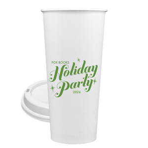 Sip with shimmer using the Sparkle Holiday Party Cup. Showcasing bold, joyous script for "Holiday Party" surrounded by twinkling sparkles, it's the perfect festive touch. Personalize with the host's name and year to ensure your celebration shines with every sip!