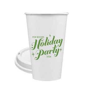 Sip with shimmer using the Sparkle Holiday Party Cup. Showcasing bold, joyous script for "Holiday Party" surrounded by twinkling sparkles, it's the perfect festive touch. Personalize with the host's name and year to ensure your celebration shines with every sip!