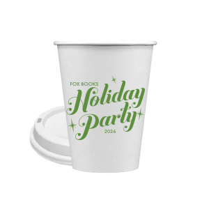 Sip with shimmer using the Sparkle Holiday Party Cup. Showcasing bold, joyous script for "Holiday Party" surrounded by twinkling sparkles, it's the perfect festive touch. Personalize with the host's name and year to ensure your celebration shines with every sip!