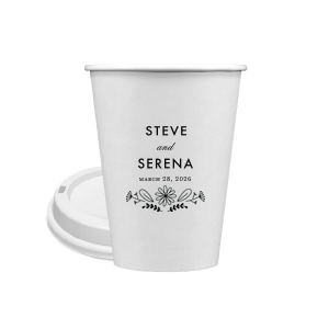 Savor every moment with the Floral Flourish Wedding Paper Cup, where a single, hand-drawn flourish adds a touch of artistry. The couple's names and date are accentuated by this graceful botanical underline, marrying function with modern elegance.
