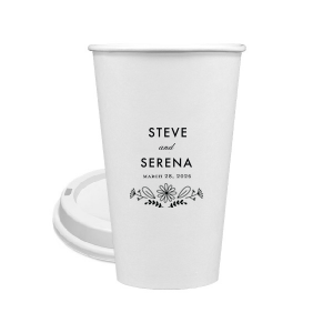 Savor every moment with the Floral Flourish Wedding Paper Cup, where a single, hand-drawn flourish adds a touch of artistry. The couple's names and date are accentuated by this graceful botanical underline, marrying function with modern elegance.
